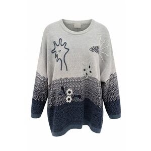New Fast Embroidered Ombre Sweater Womens Large Blue Whimsy Knit‎ Artsy Cottage